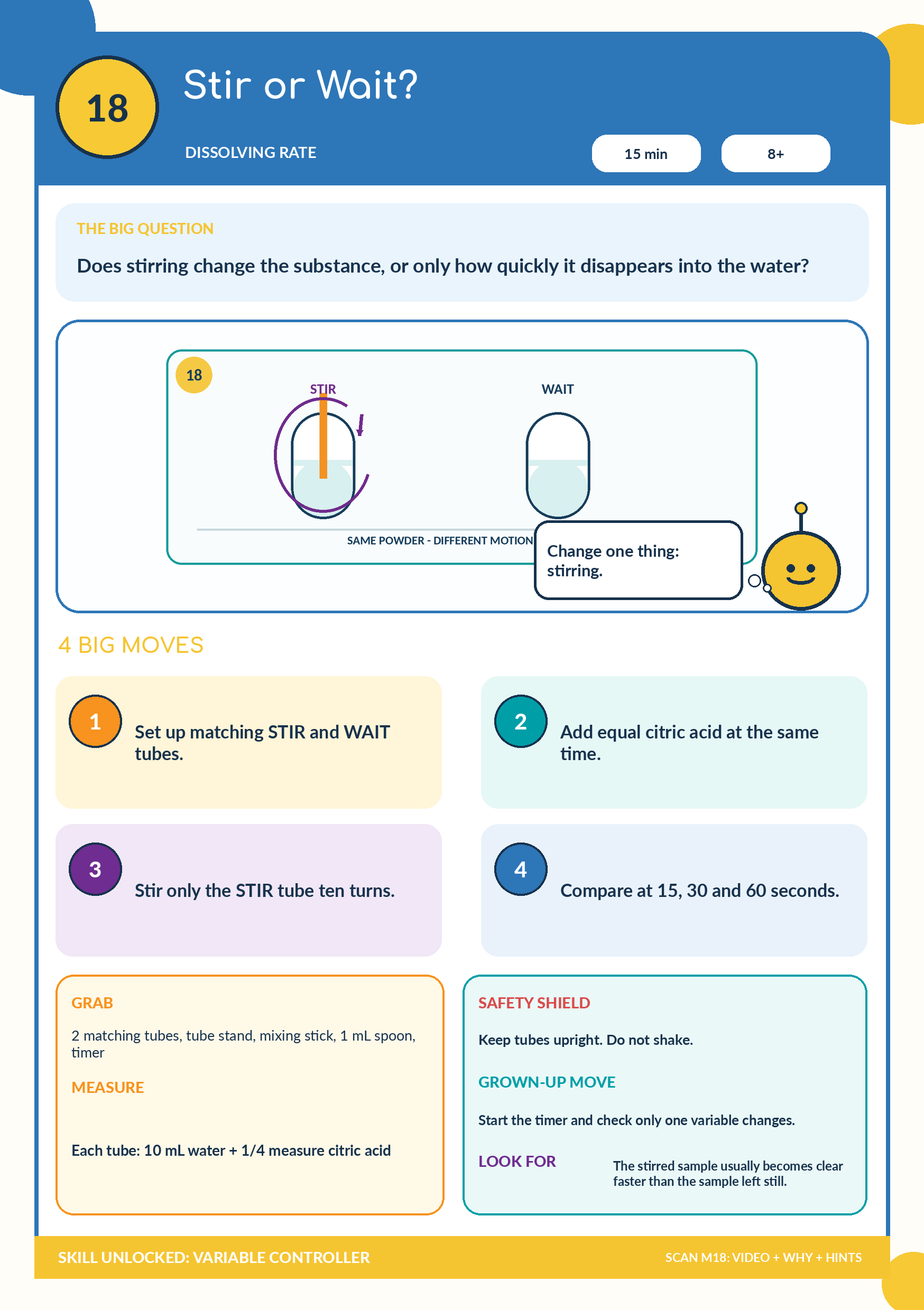 Stir or Wait? — illustrated experiment and safety reference